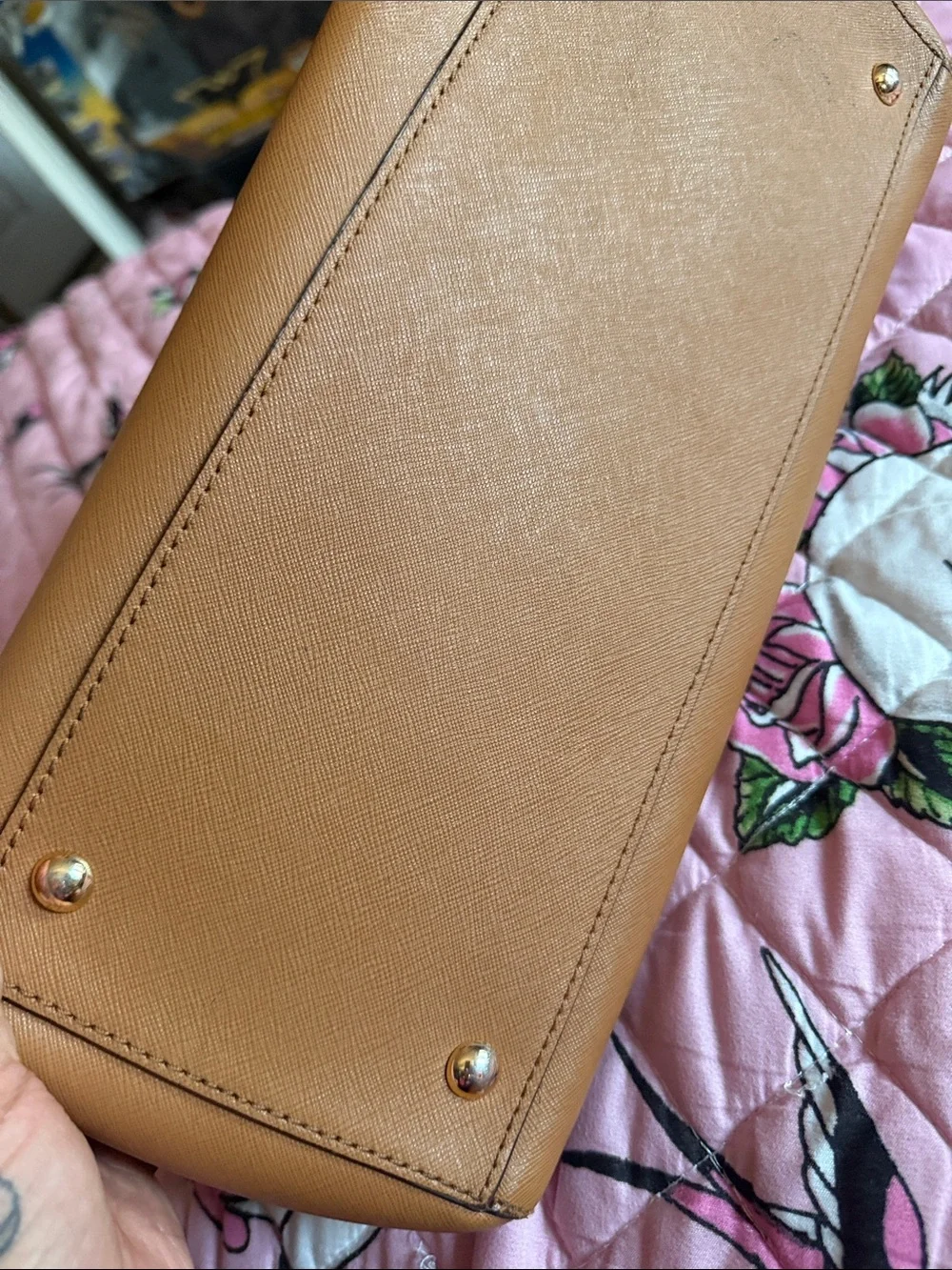 Michael Kors Cognac Leather Satchel with Gold Hardware